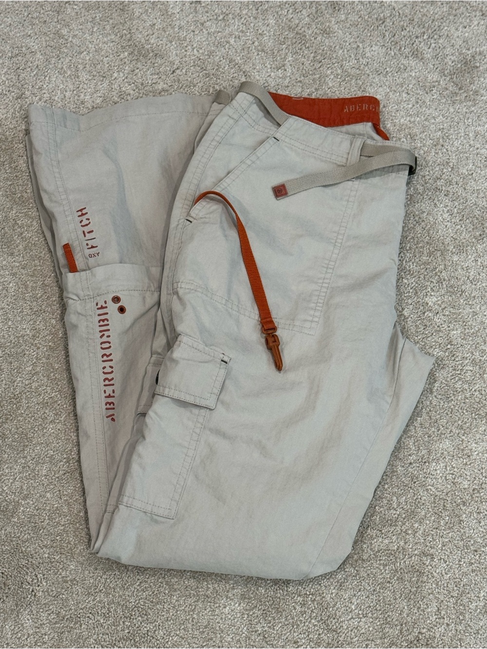 Vintage Y2K Abercrombie & Fitch Light Beige Cargo Track Pants with Rust Accents